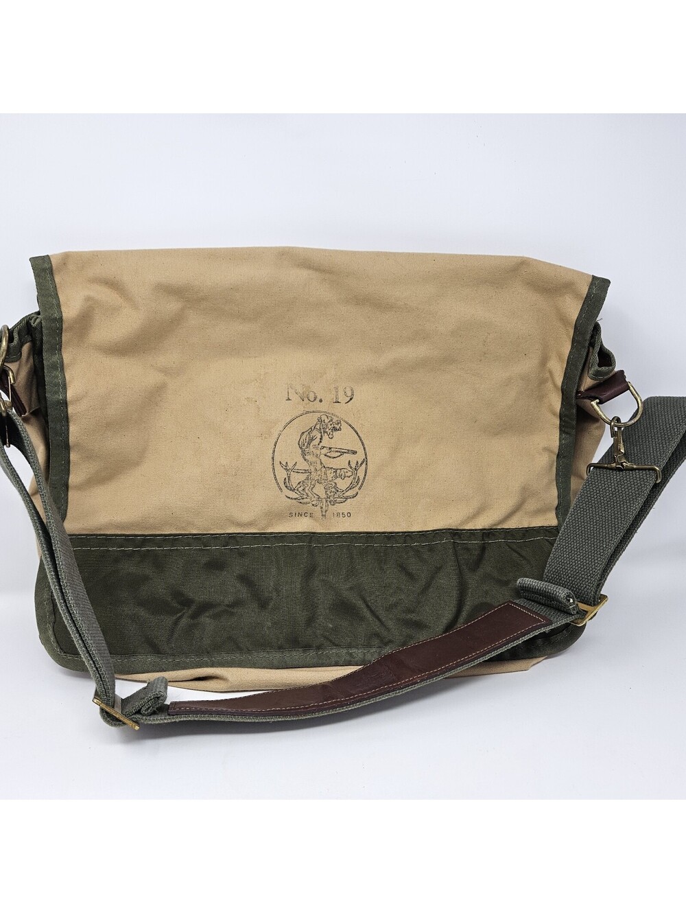Rare Gokeys No. 19 Canvas Leather Range Messenger Bag Green & Tan Vintage Old
